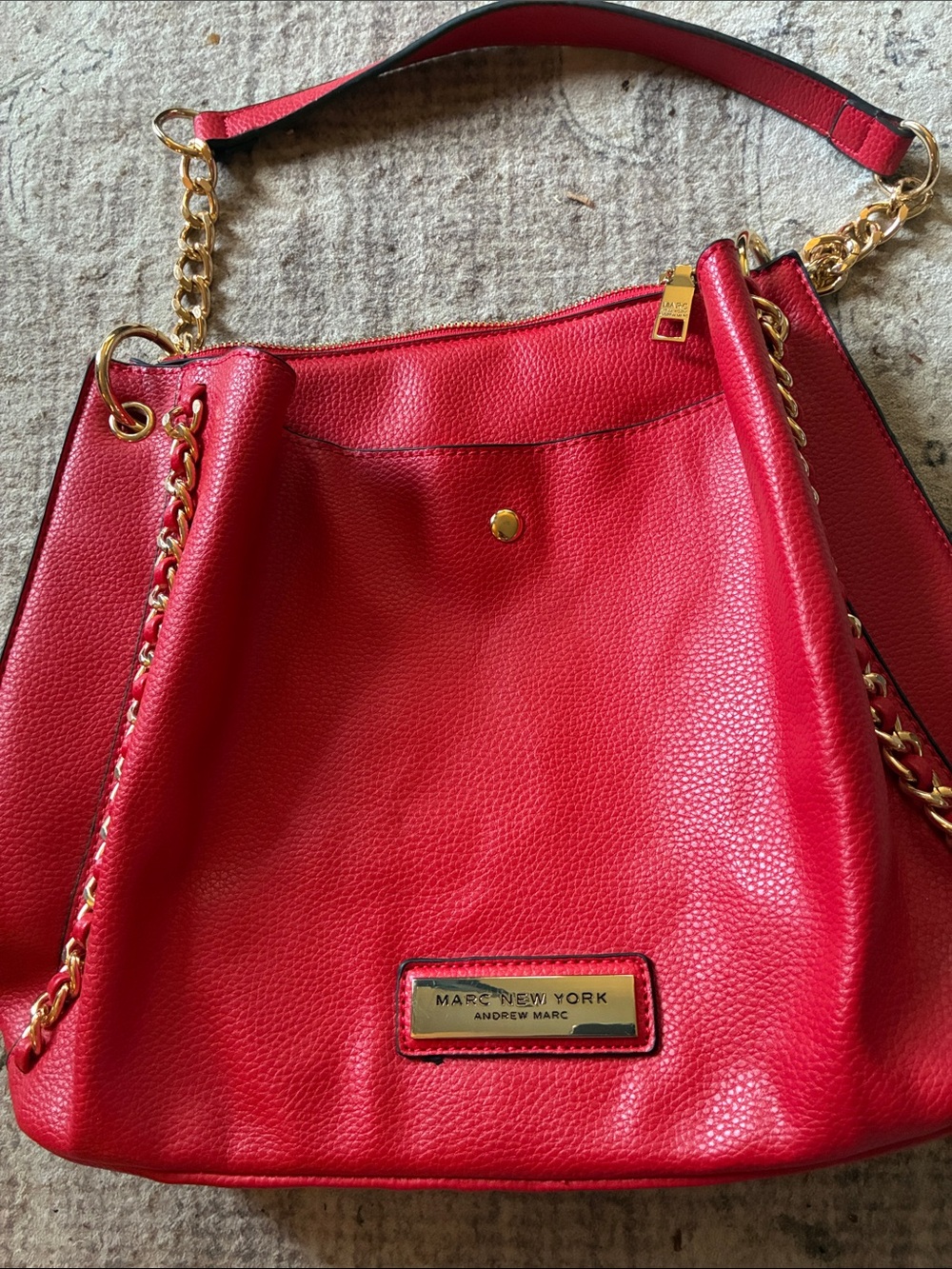 Marc New York Red Faux Leather Shoulder Bag Gold Chain Hardware